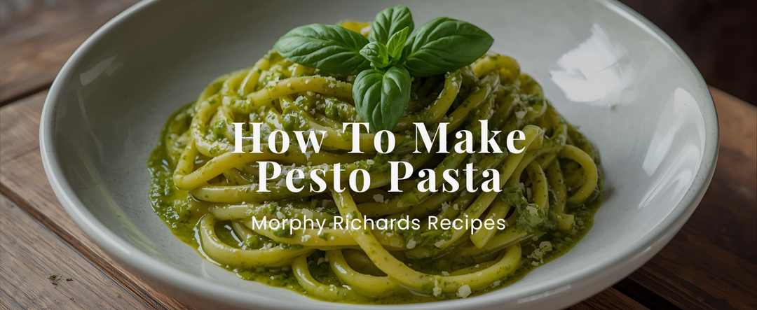 Pesto Pasta in a pasta bowl