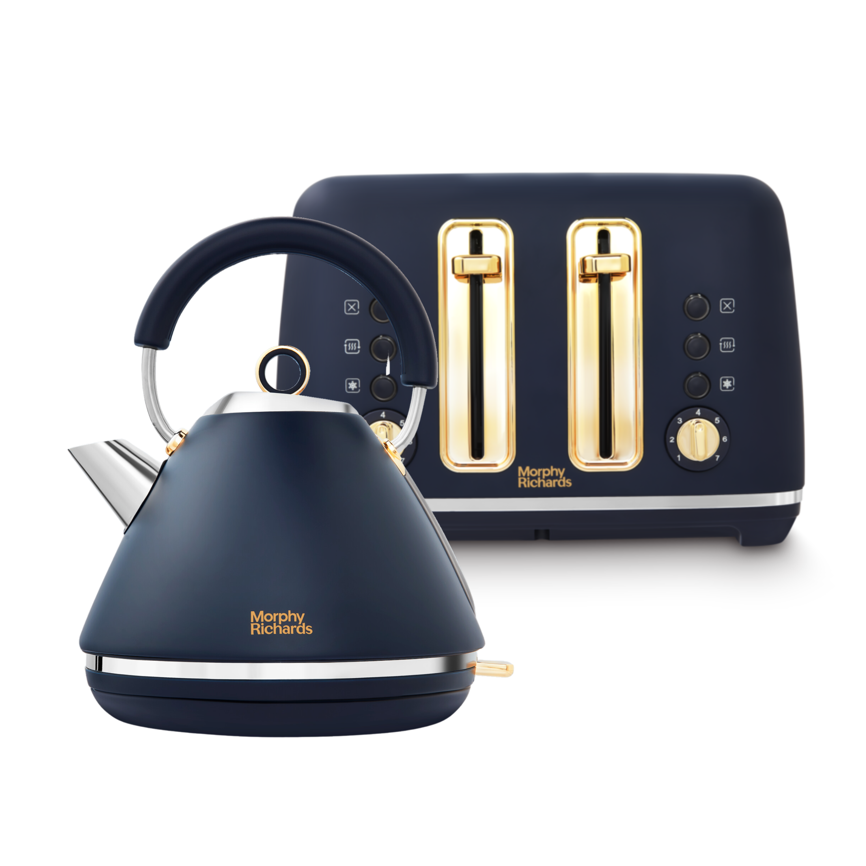 Accents Gold Navy Kettle and Toaster Set Morphy RichardsUK