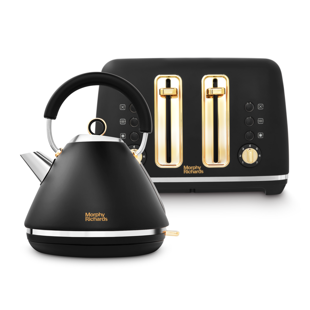 Accents Gold Black Kettle and Toaster Set