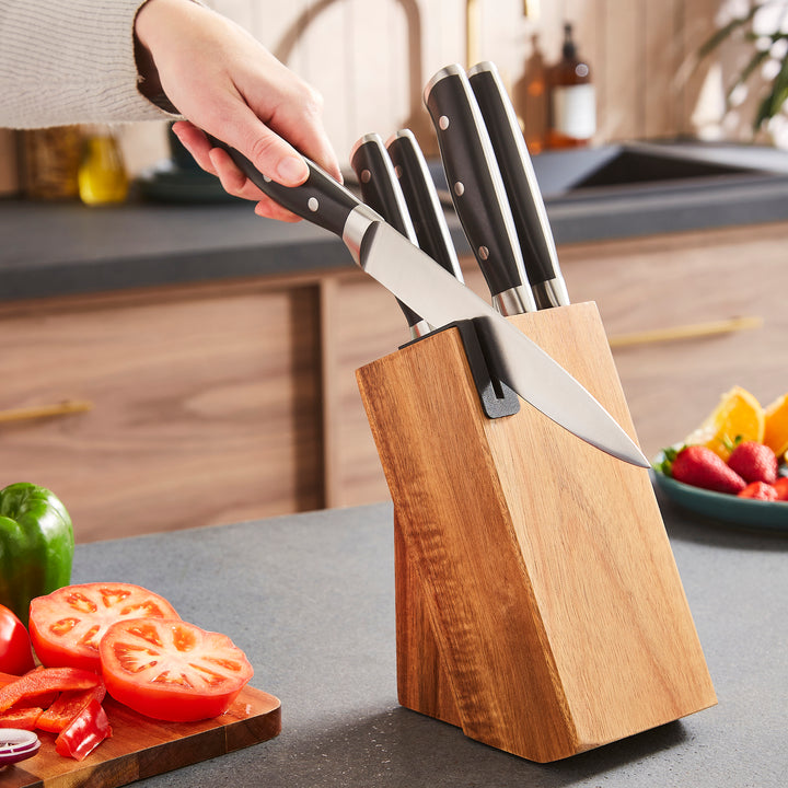 5 Piece Knife Block Set With Sharpener