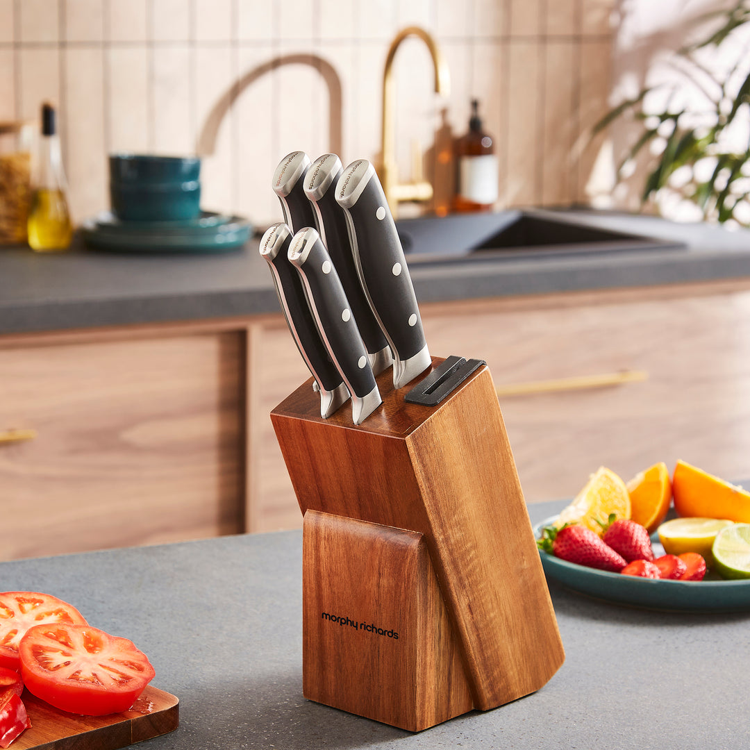 5 Piece Knife Block Set With Sharpener