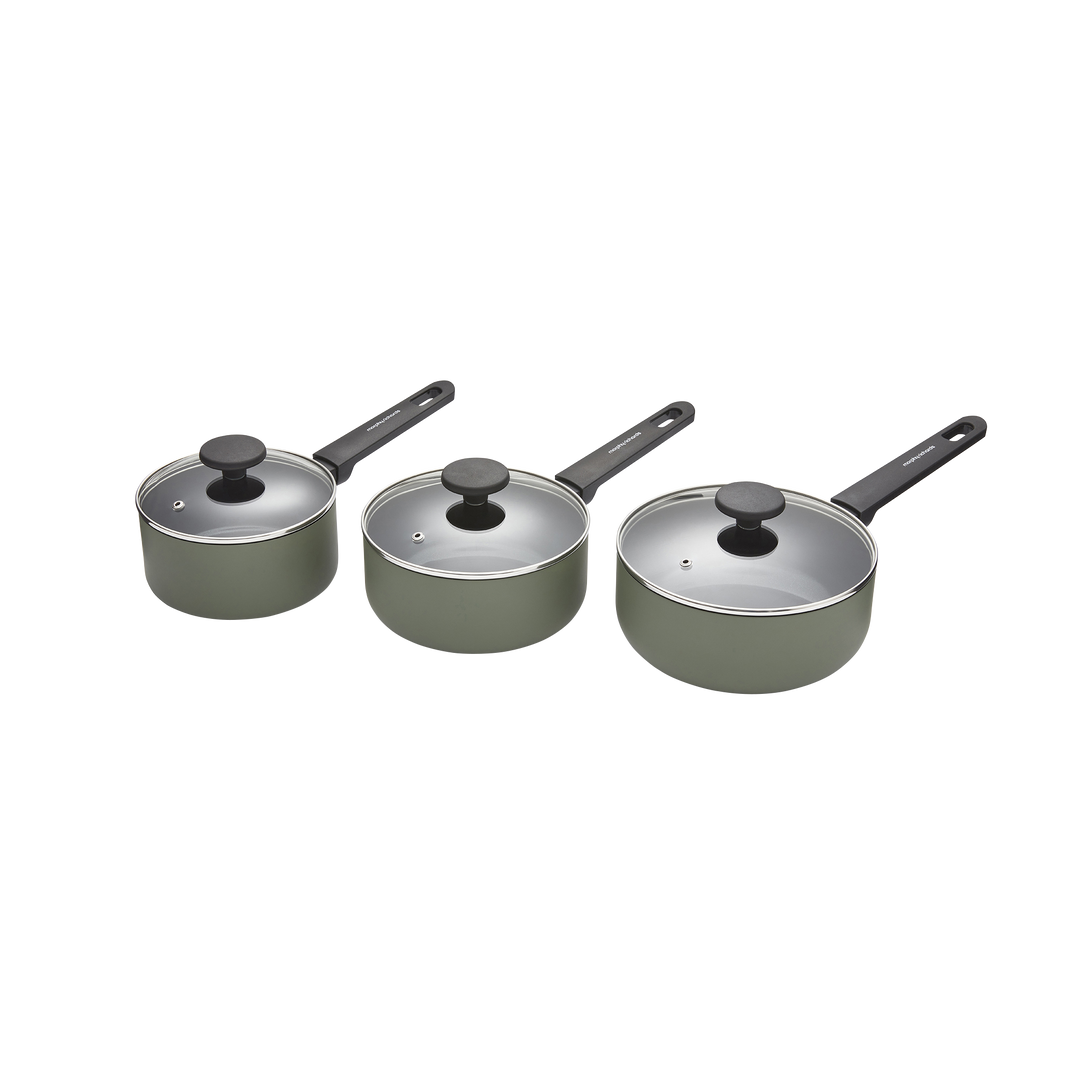 3 Piece Recycled Aluminium Saucepan Set - Green