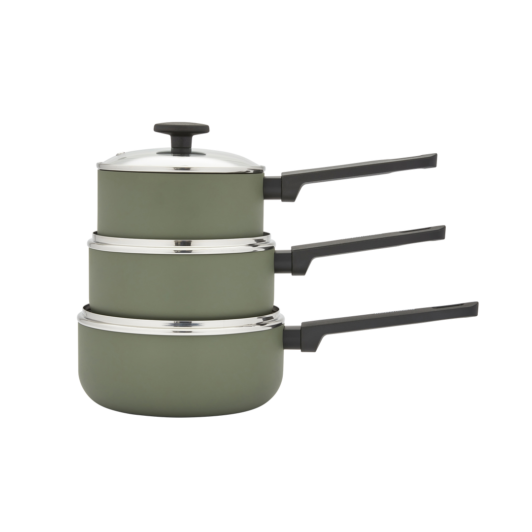 3 Piece Recycled Aluminium Saucepan Set - Green