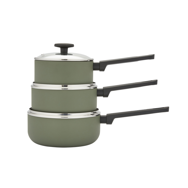 3 Piece Recycled Aluminium Saucepan Set - Green