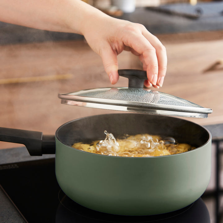 3 Piece Recycled Aluminium Saucepan Set - Green