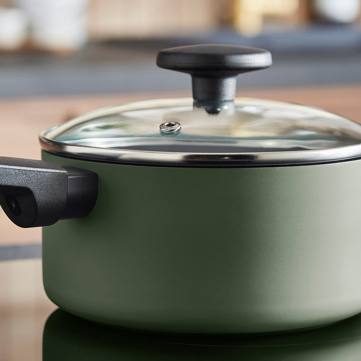 3 Piece Recycled Aluminium Saucepan Set - Green