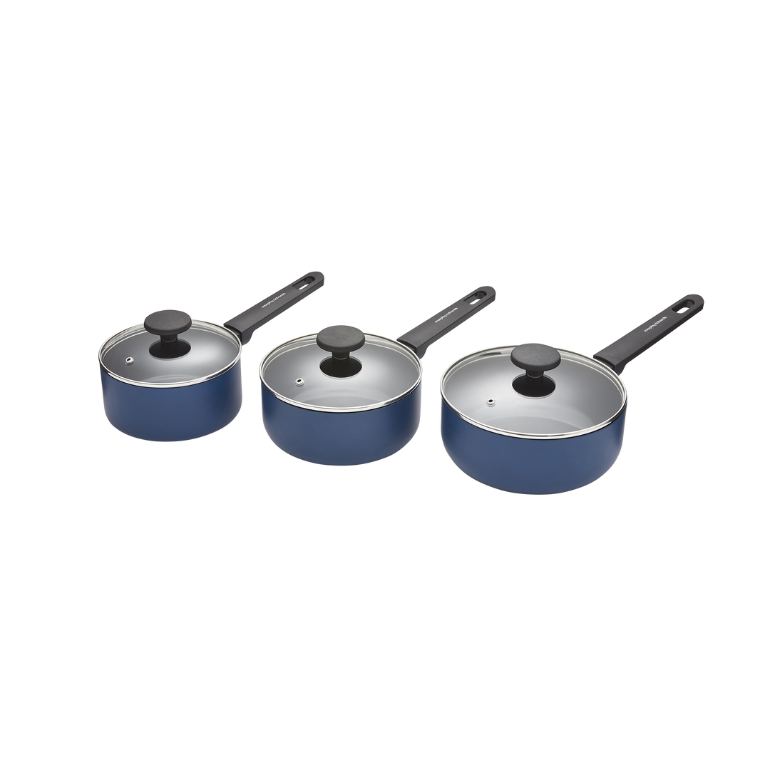 3 Piece Recycled Aluminium Saucepan Set - Blue