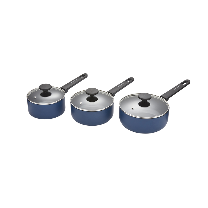 3 Piece Recycled Aluminium Saucepan Set - Blue