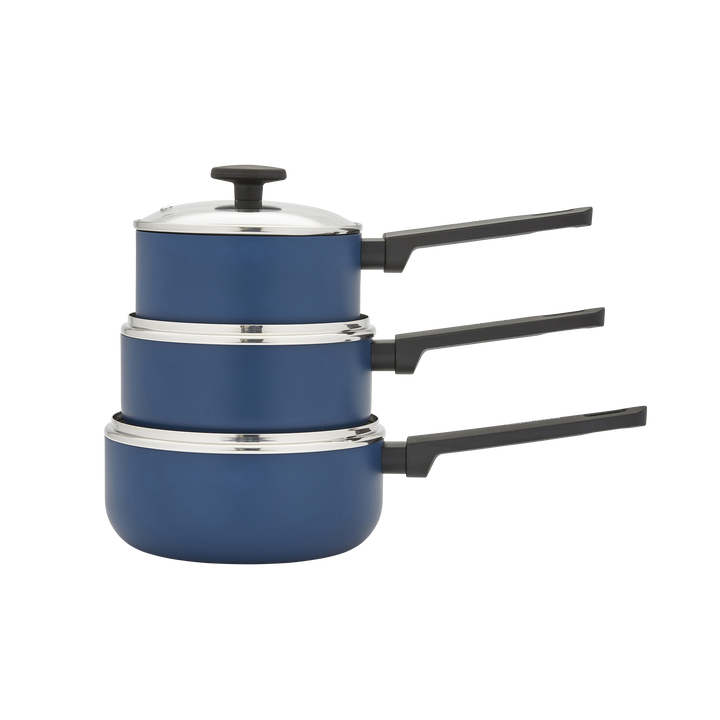 3 Piece Recycled Aluminium Saucepan Set - Blue