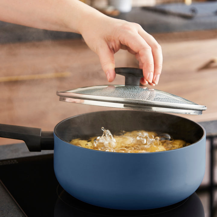 3 Piece Recycled Aluminium Saucepan Set - Blue