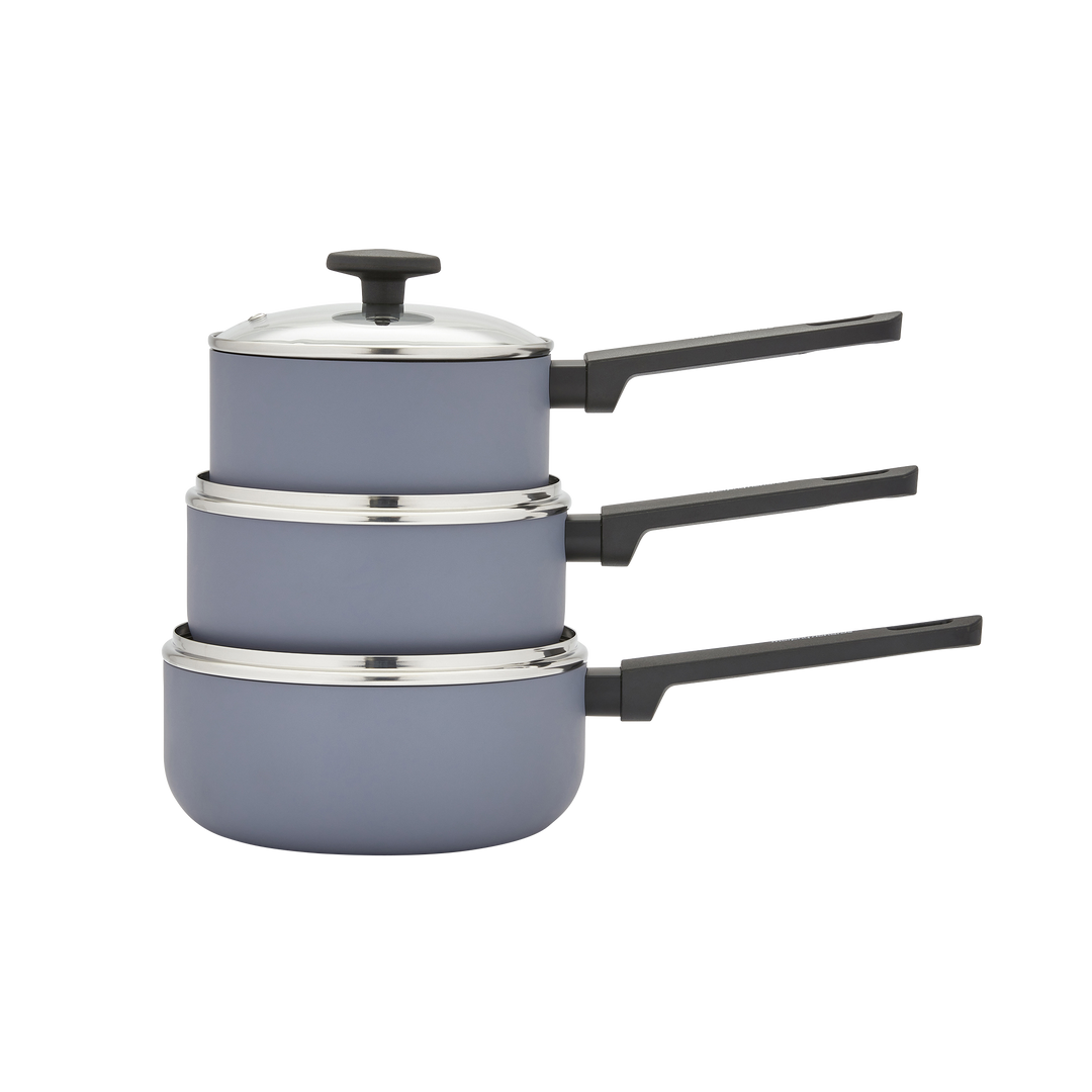3 Piece Recycled Aluminium Saucepan Set - Grey