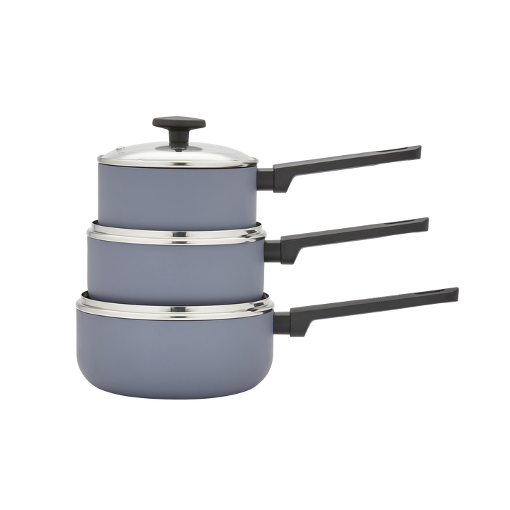 3 Piece Recycled Aluminium Saucepan Set - Grey