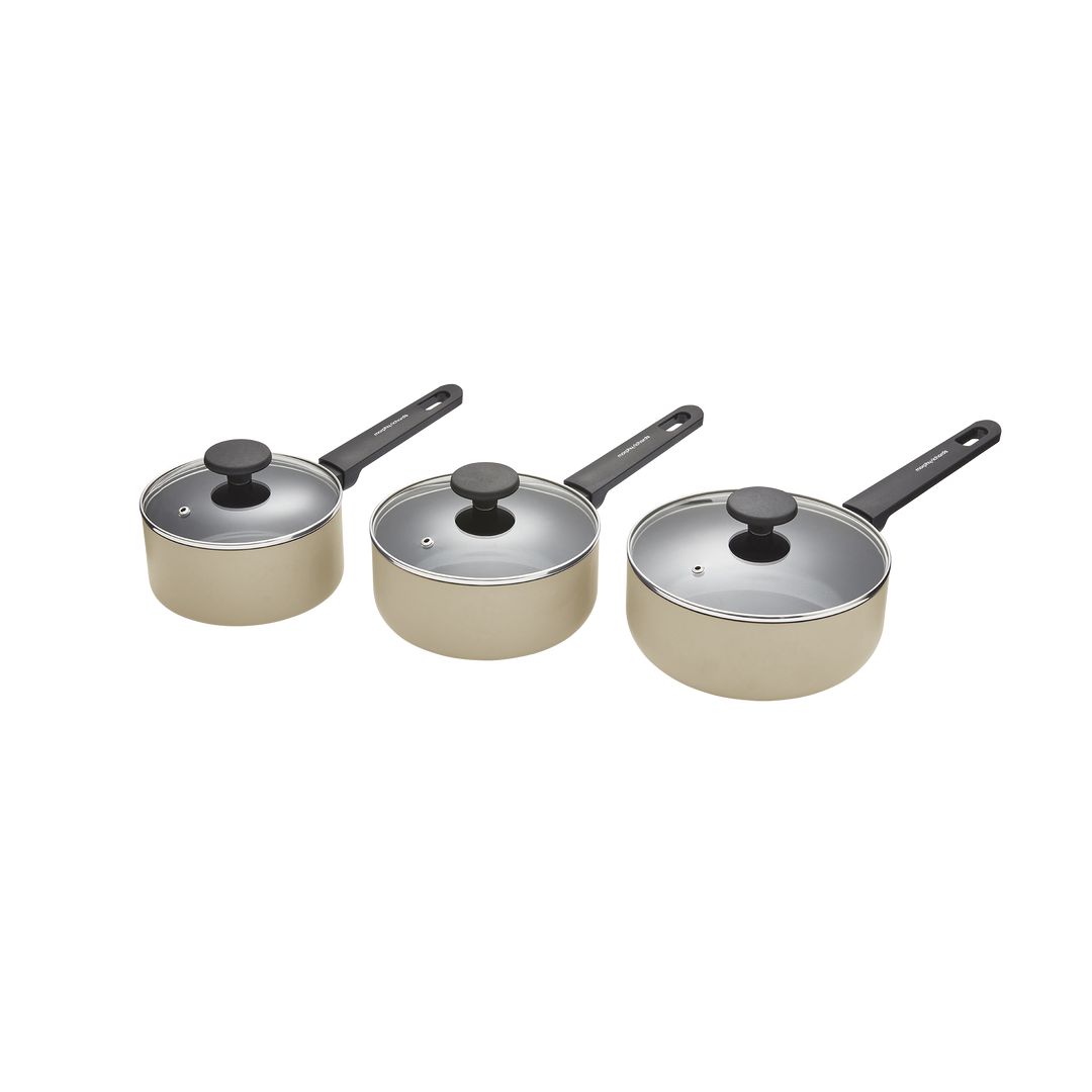 3 Piece Recycled Aluminium Saucepan Set - Cream