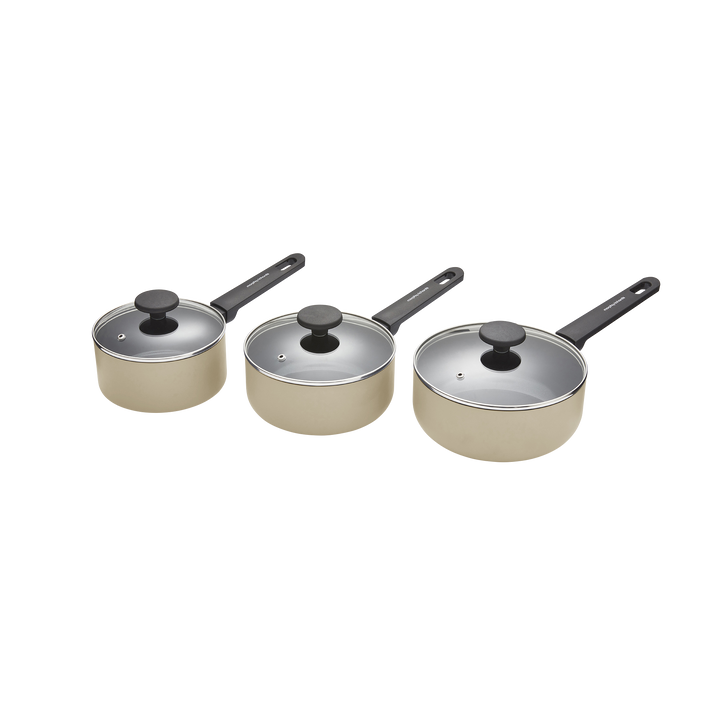 3 Piece Recycled Aluminium Saucepan Set - Cream