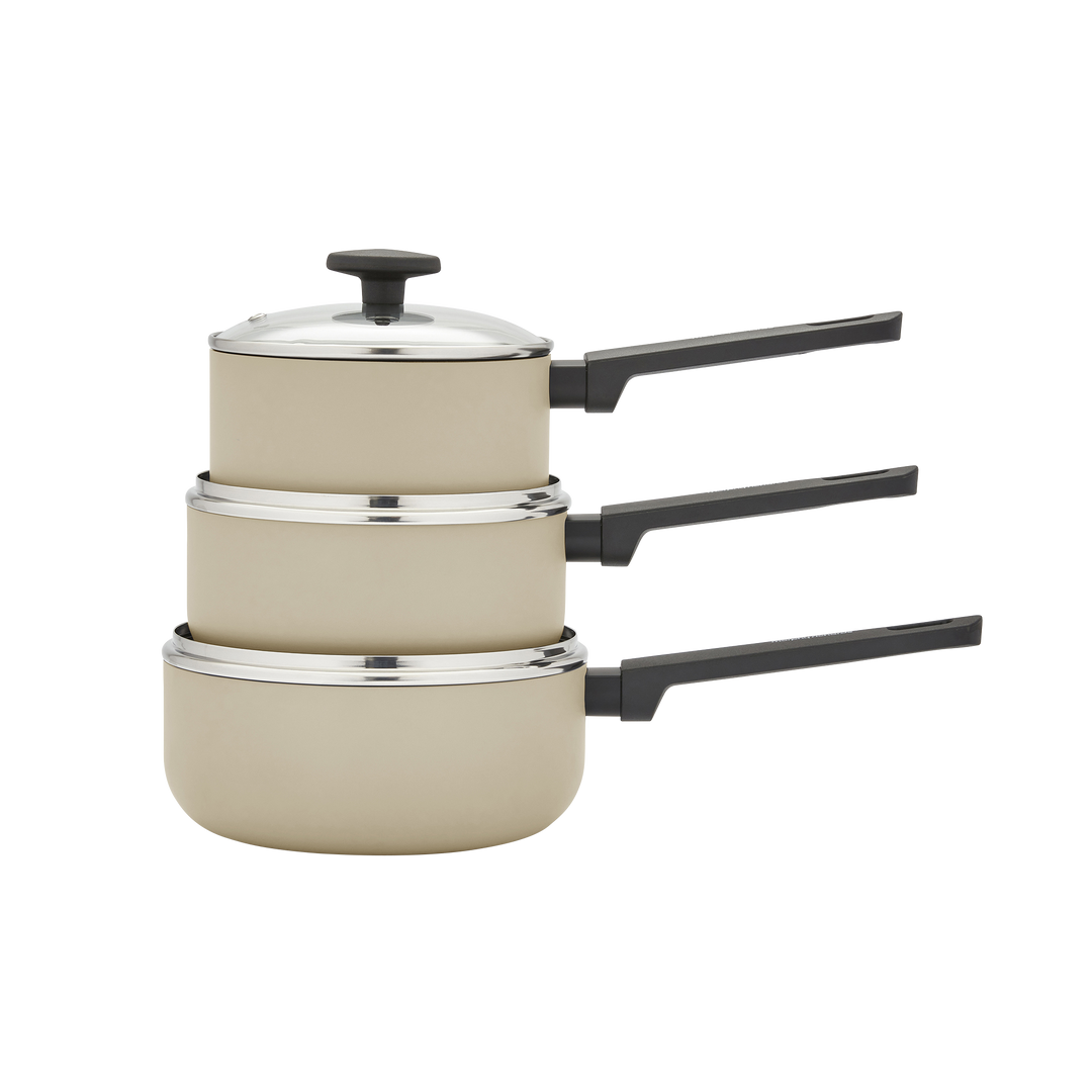 3 Piece Recycled Aluminium Saucepan Set - Cream