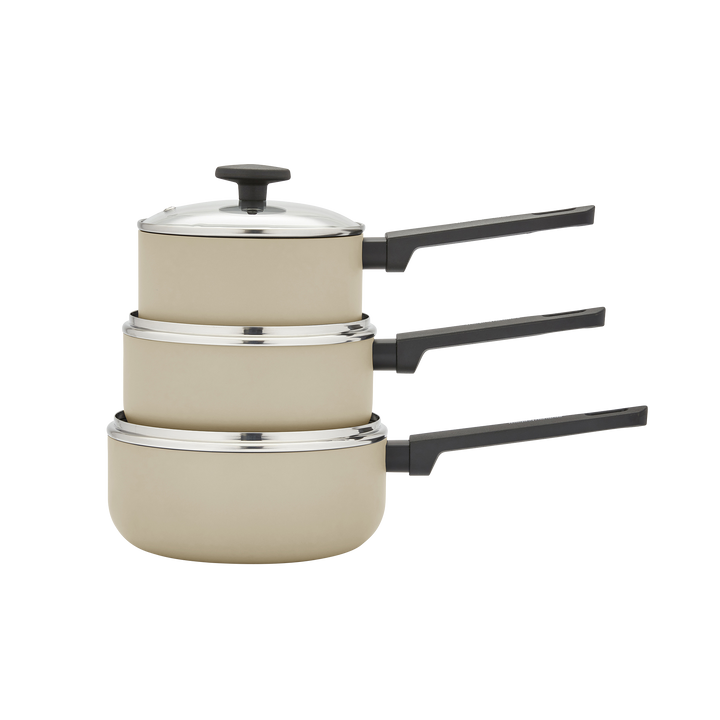 3 Piece Recycled Aluminium Saucepan Set - Cream