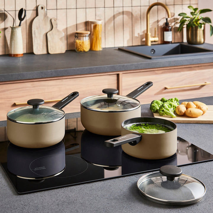 3 Piece Recycled Aluminium Saucepan Set - Cream