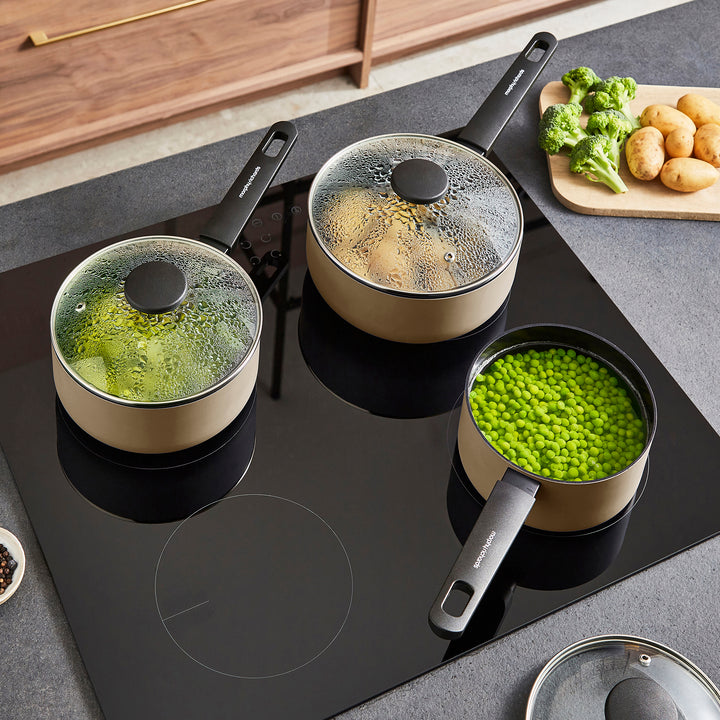 3 Piece Recycled Aluminium Saucepan Set - Cream