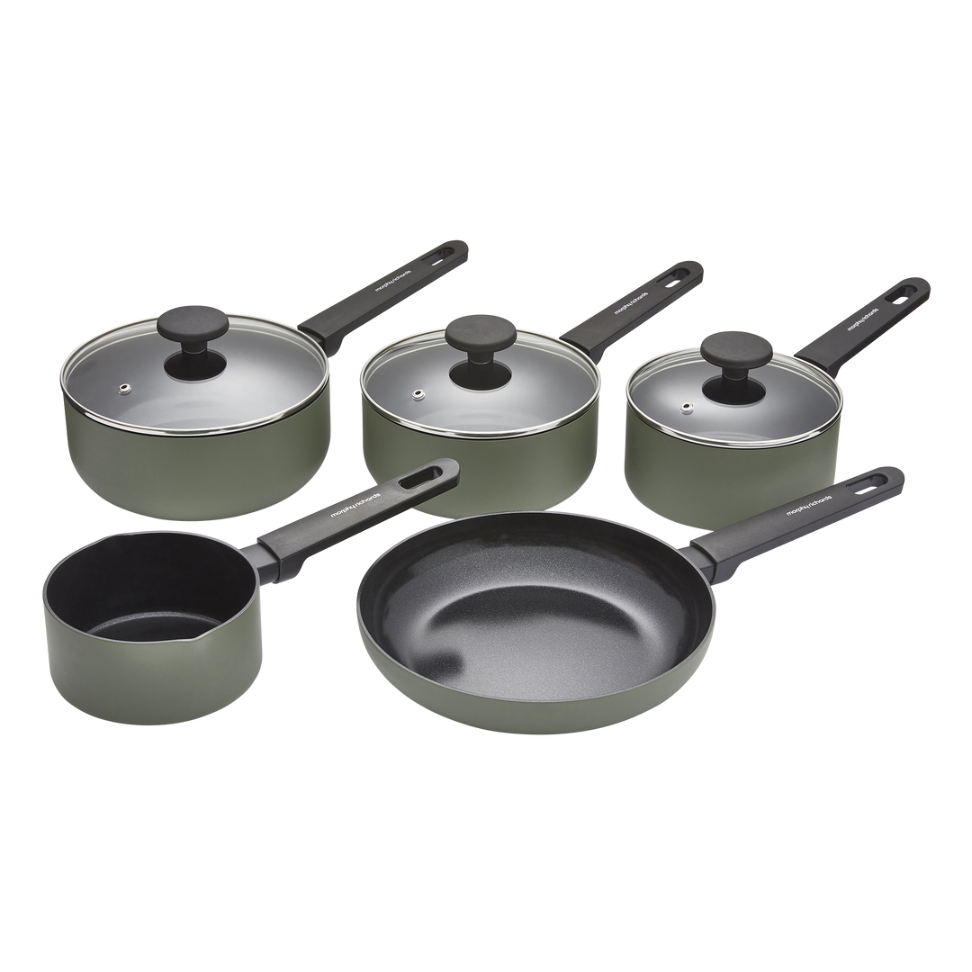 5 Piece Recycled Aluminium Saucepan Set - Green