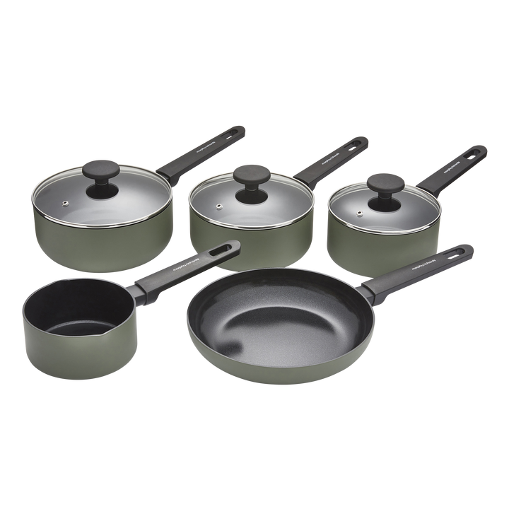 5 Piece Recycled Aluminium Saucepan Set - Green
