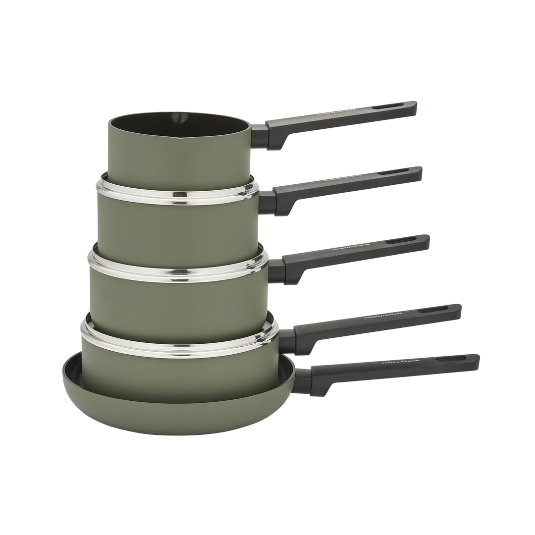 5 Piece Recycled Aluminium Saucepan Set - Green