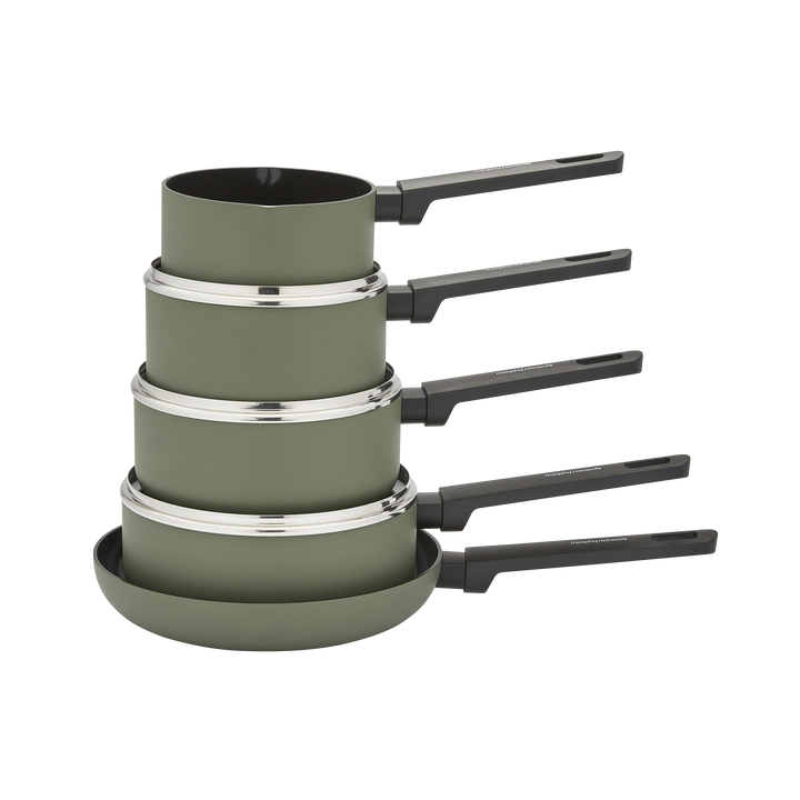 5 Piece Recycled Aluminium Saucepan Set - Green