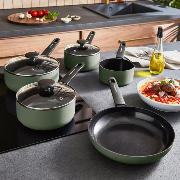 5 Piece Recycled Aluminium Saucepan Set - Green
