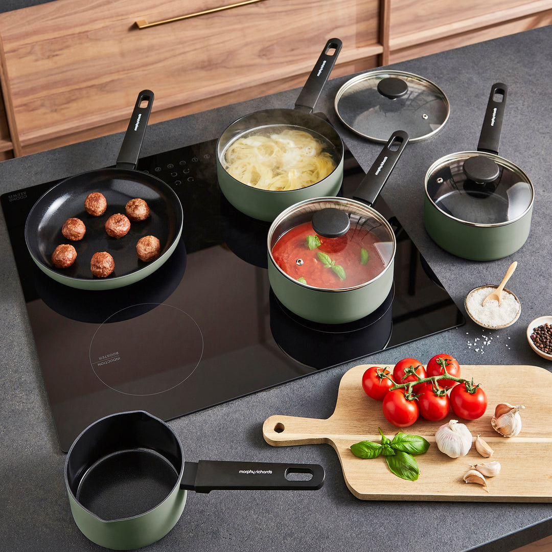 5 Piece Recycled Aluminium Saucepan Set - Green