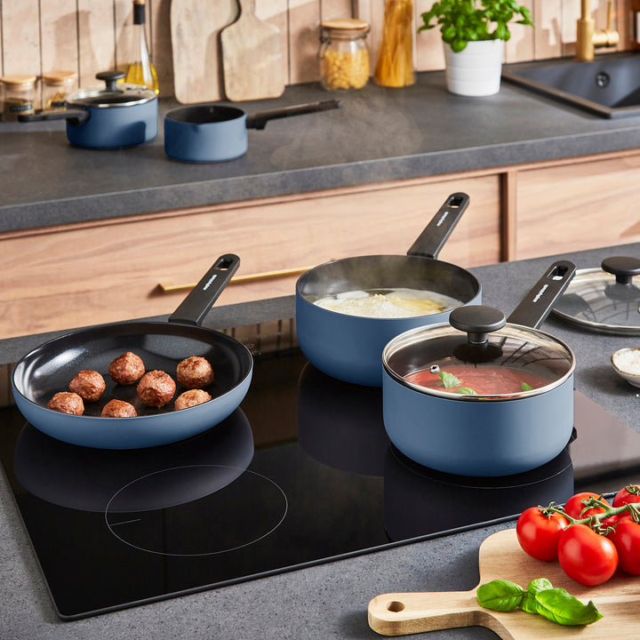 5 Piece Recycled Aluminium Saucepan Set - Blue