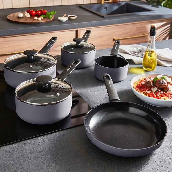 5 Piece Recycled Aluminium Saucepan Set - Grey