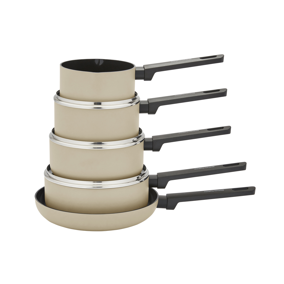 5 Piece Recycled Aluminium Saucepan Set - Cream