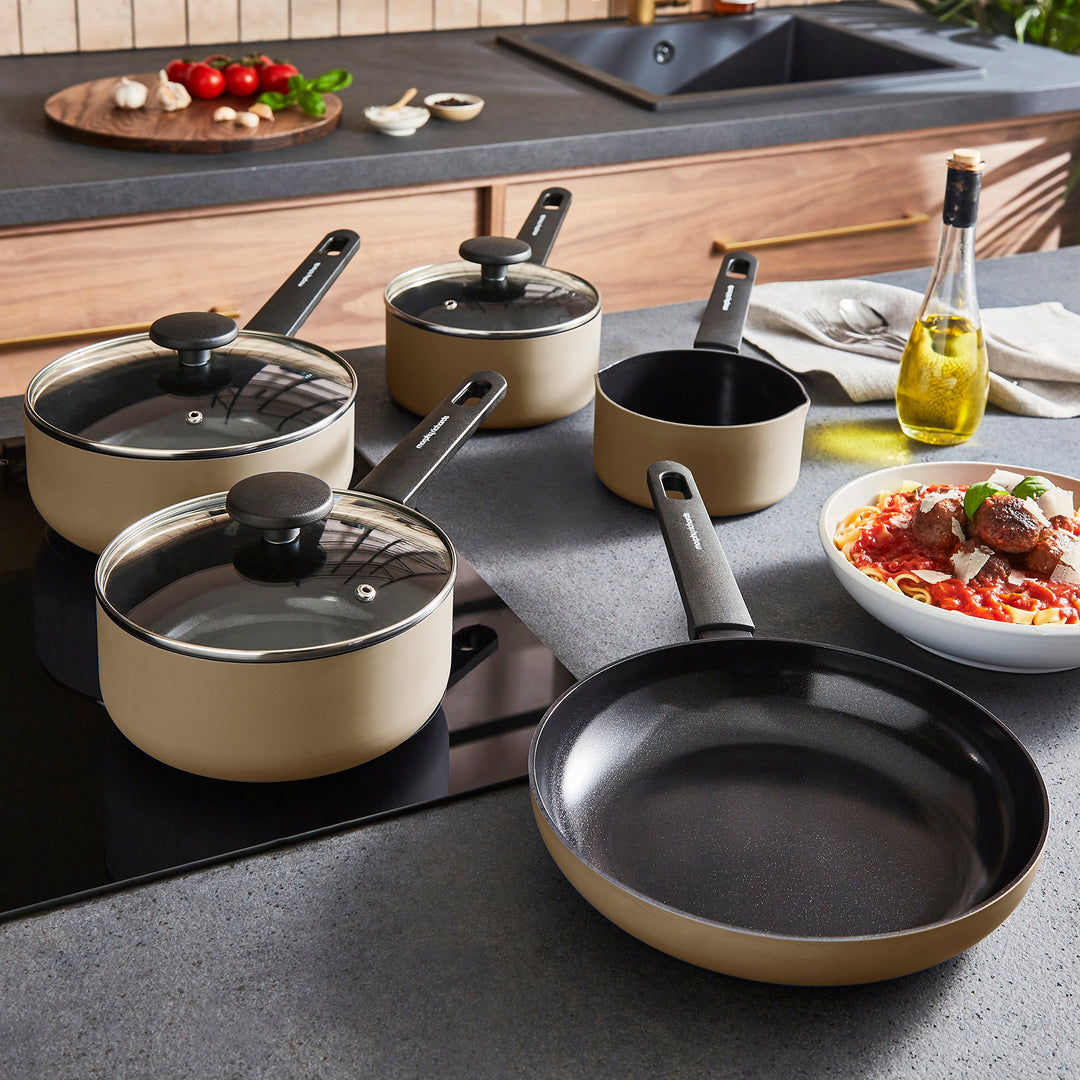 5 Piece Recycled Aluminium Saucepan Set - Cream