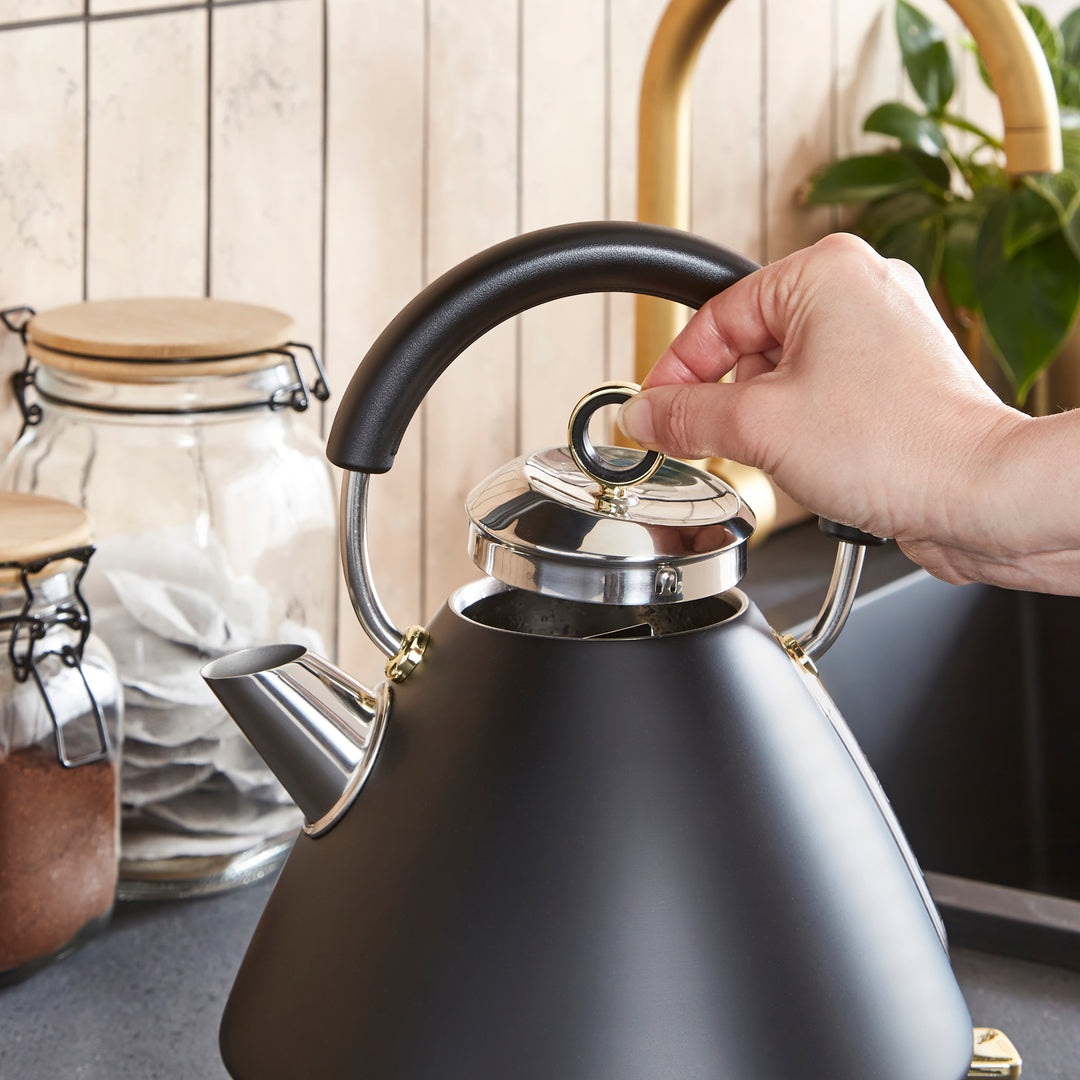 Accents Gold Pyramid Kettle - Black