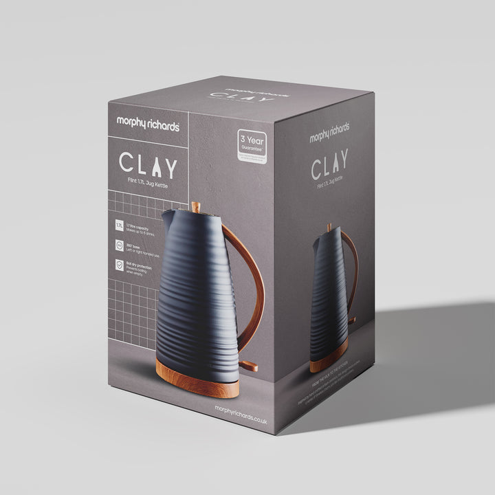 Morphy Richards Clay kettle packaging on a gray background