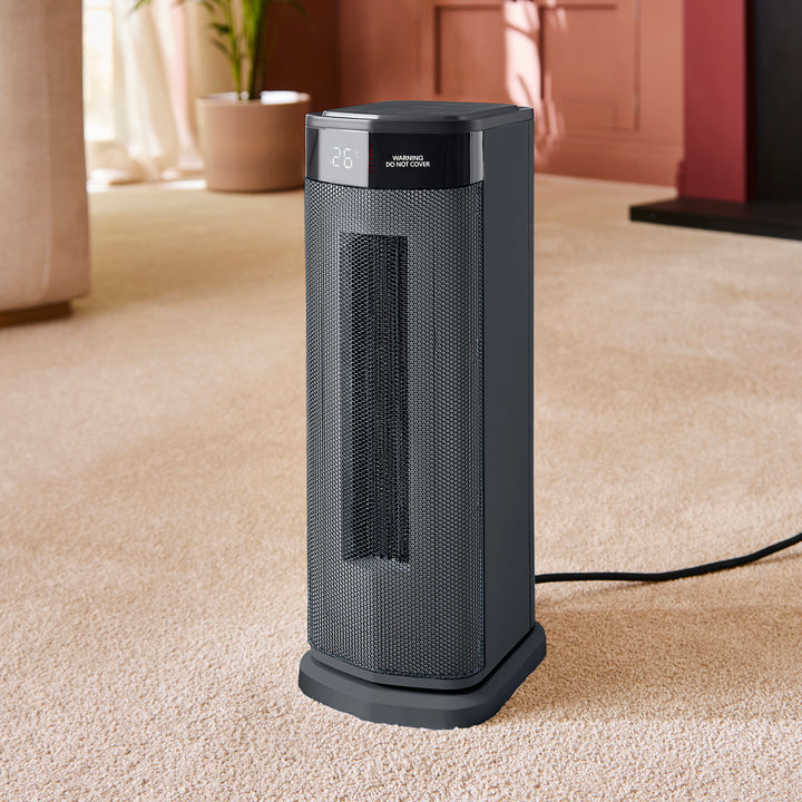 HeatFlux 2kw Digital Ceramic Tower Fan Heater with Remote Control - Grey