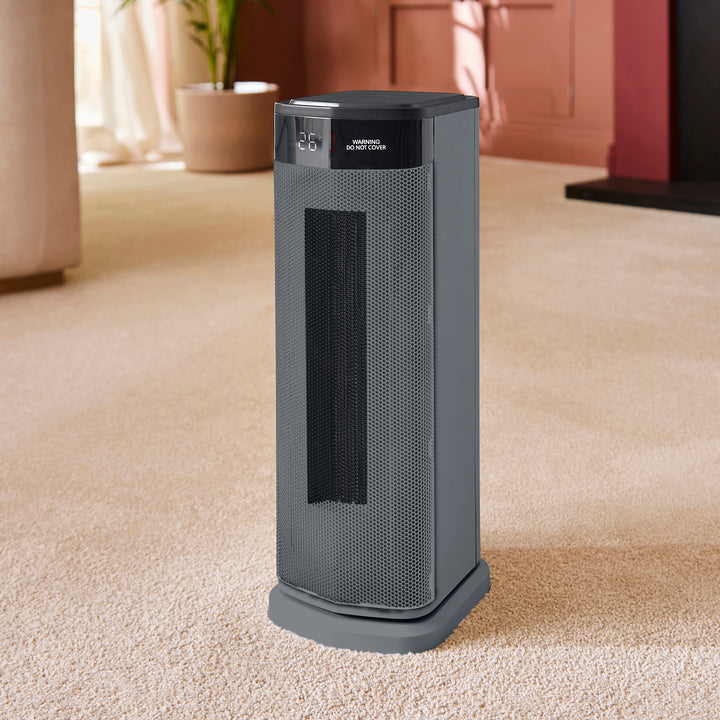HeatFlux 2kw Digital Ceramic Tower Fan Heater with Remote Control - Grey