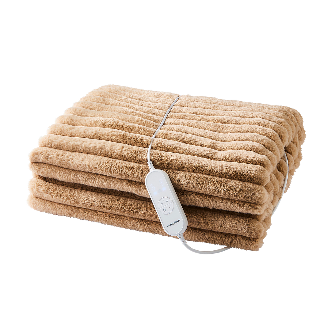 EverCosy Small Luxury Striped Fleece Electric Heated Throw - Mocha