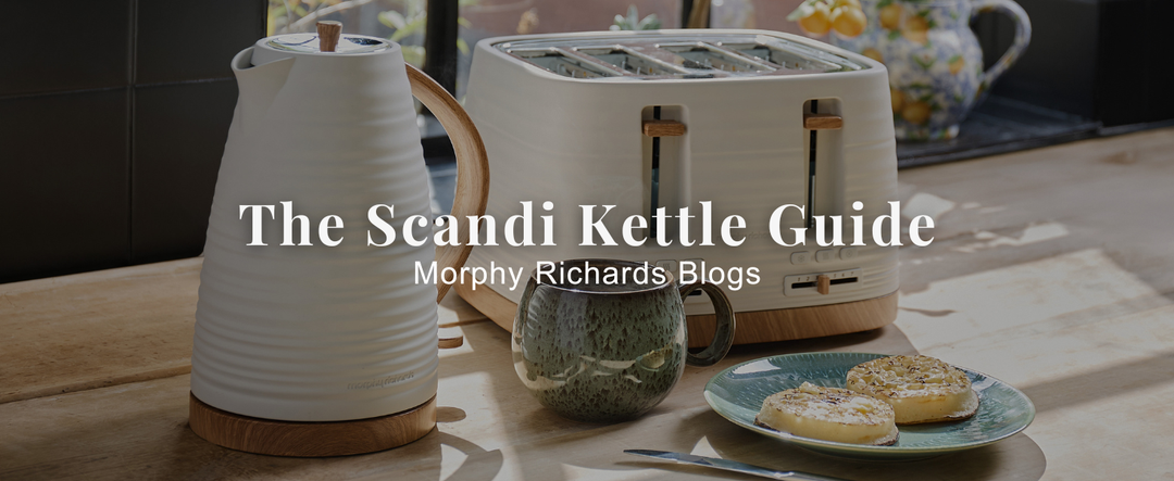 white kettle and toaster on kitchen counter with text overlay 'the scandi kettle guide' 