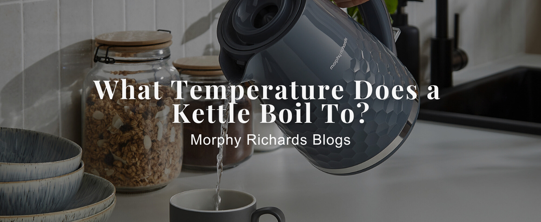 Morphy Richards jug kettle pouring water into a mug