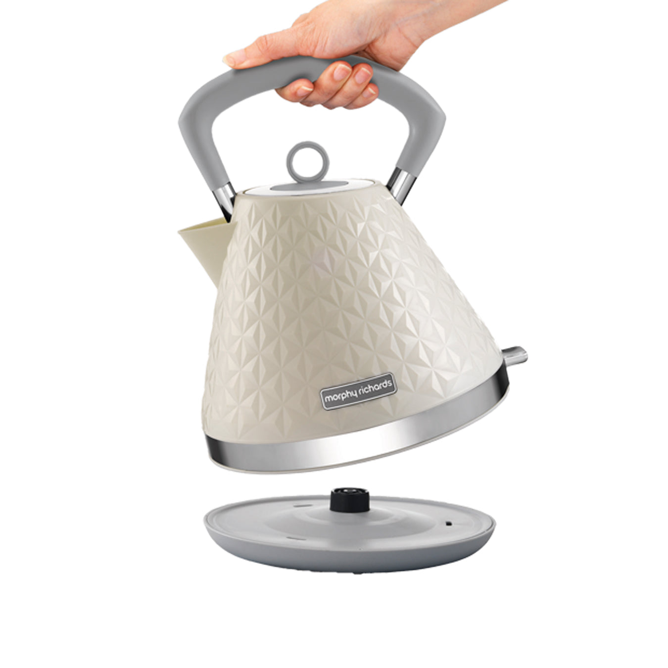 Cream Color Stainless Steel Cordless Pyramid Electric Kettle with