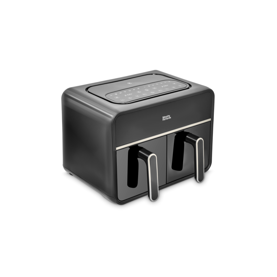Motive Black Steel Kettle, Toaster & Digital Dual Basket 7.2 Litre Air fryer Set