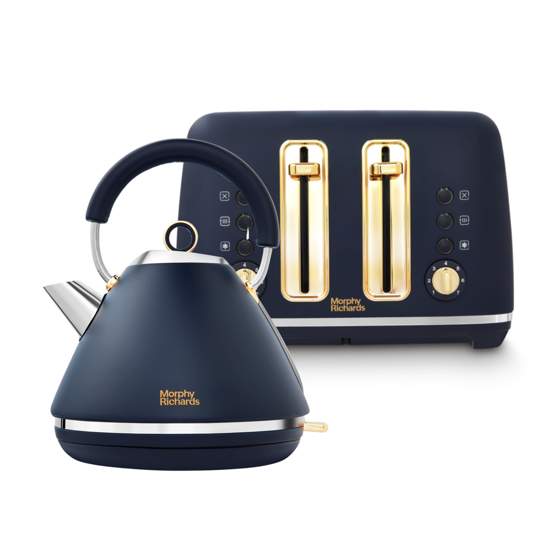 Accents Gold Navy Kettle and Toaster Set Morphy RichardsUK
