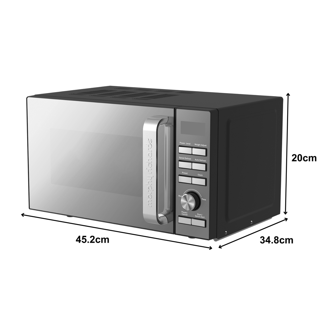 800W 20L Digital Microwave with Mirror Door - Black & Silver