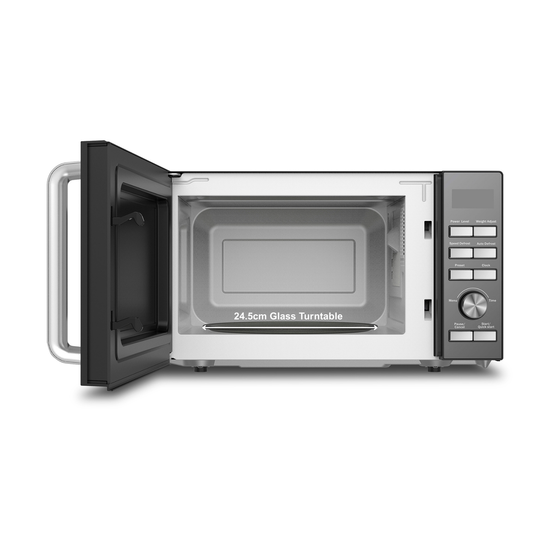 800W 20L Digital Microwave with Mirror Door - Black & Silver