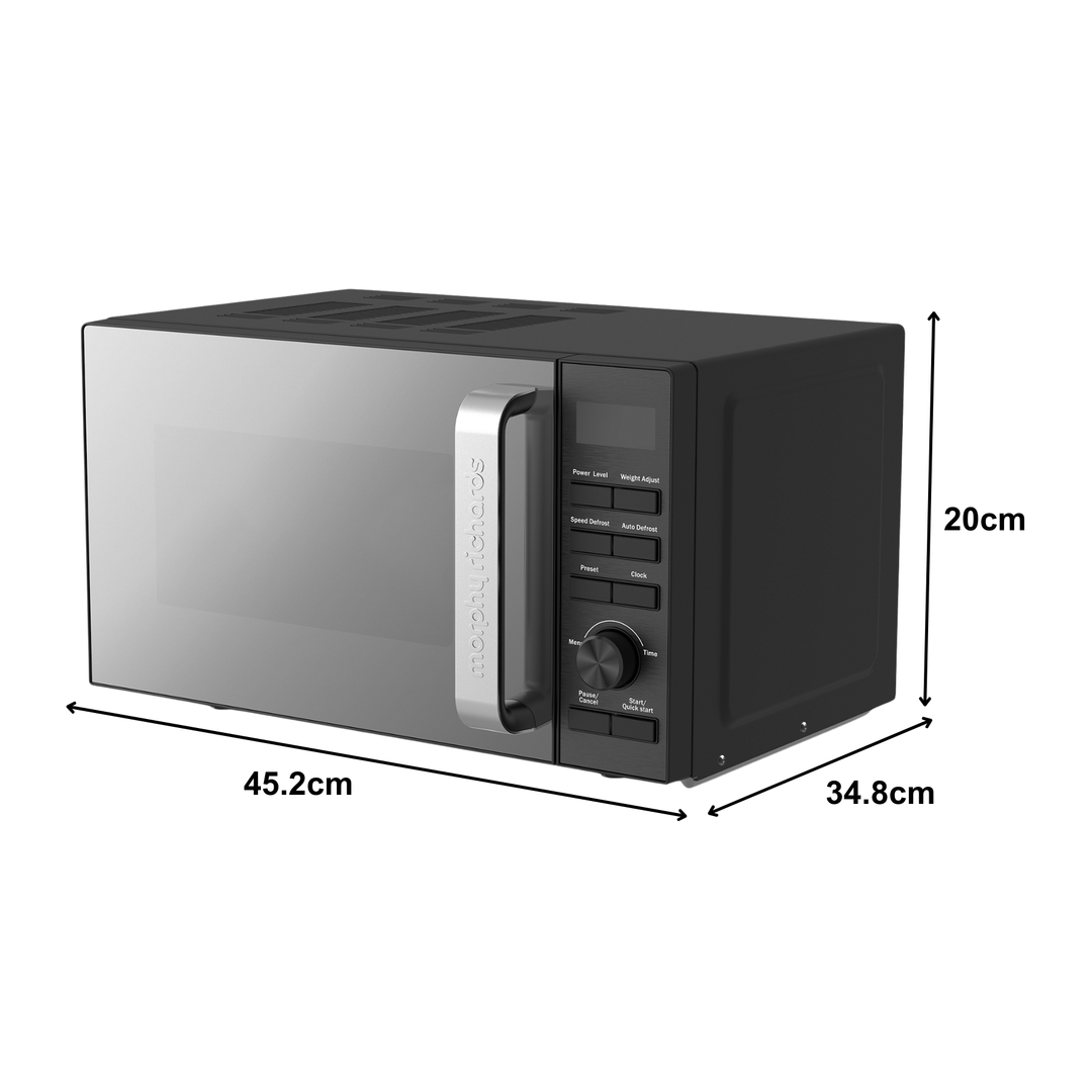 800W 20L Digital Microwave with Mirror Door - Black