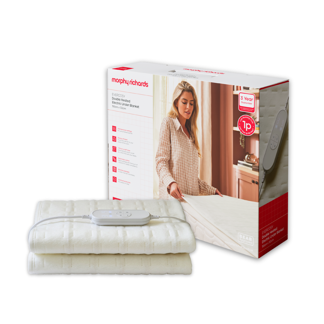 Electric blanket with Morphy Richards packaging on a white background