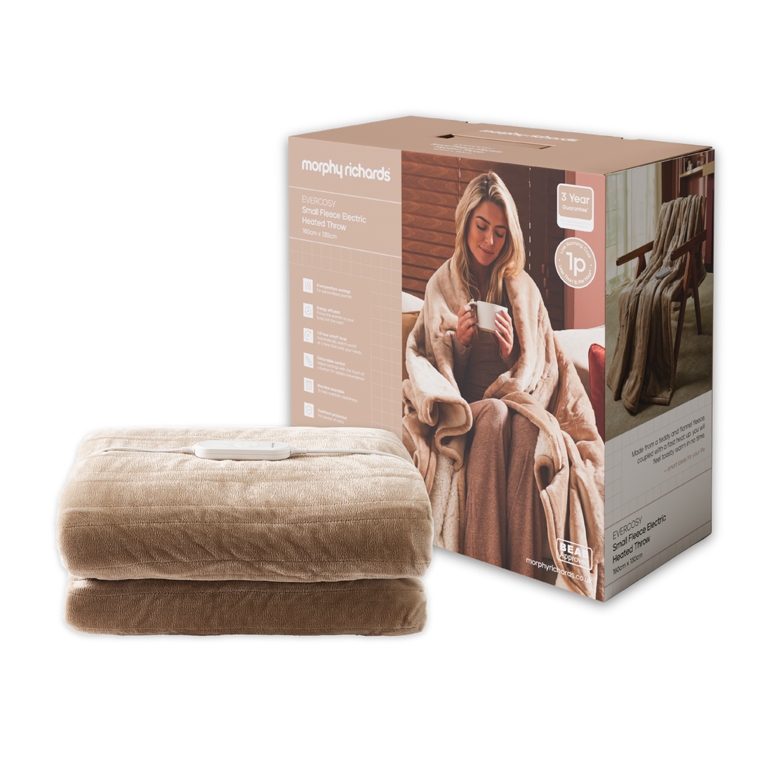 Morphy Richards Electric Heated Throw with a branded box on a white background