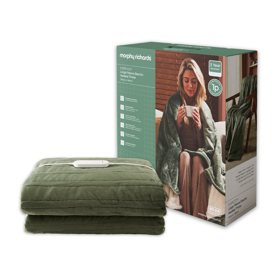 EverCosy Large Fleece Electric Heated Throw - Green
