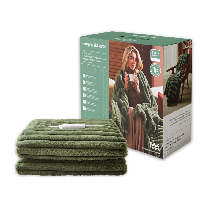 Morphy Richards Electric Heated Throw with a branded box on a white background