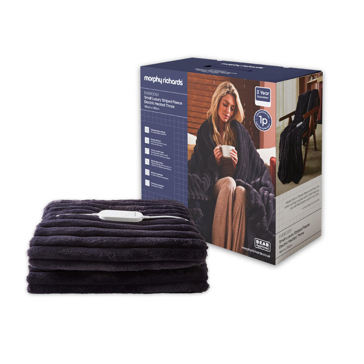 Morphy Richards Electric Heated Throw with a branded box on a white background